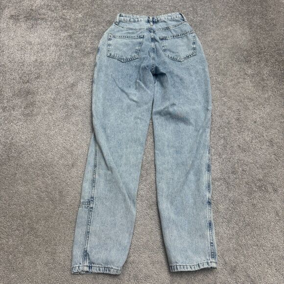 Free People Acid Wash High Rise Tapered Leg Mom Denim Jeans Womens 24 Button Fly - Picture 2 of 16